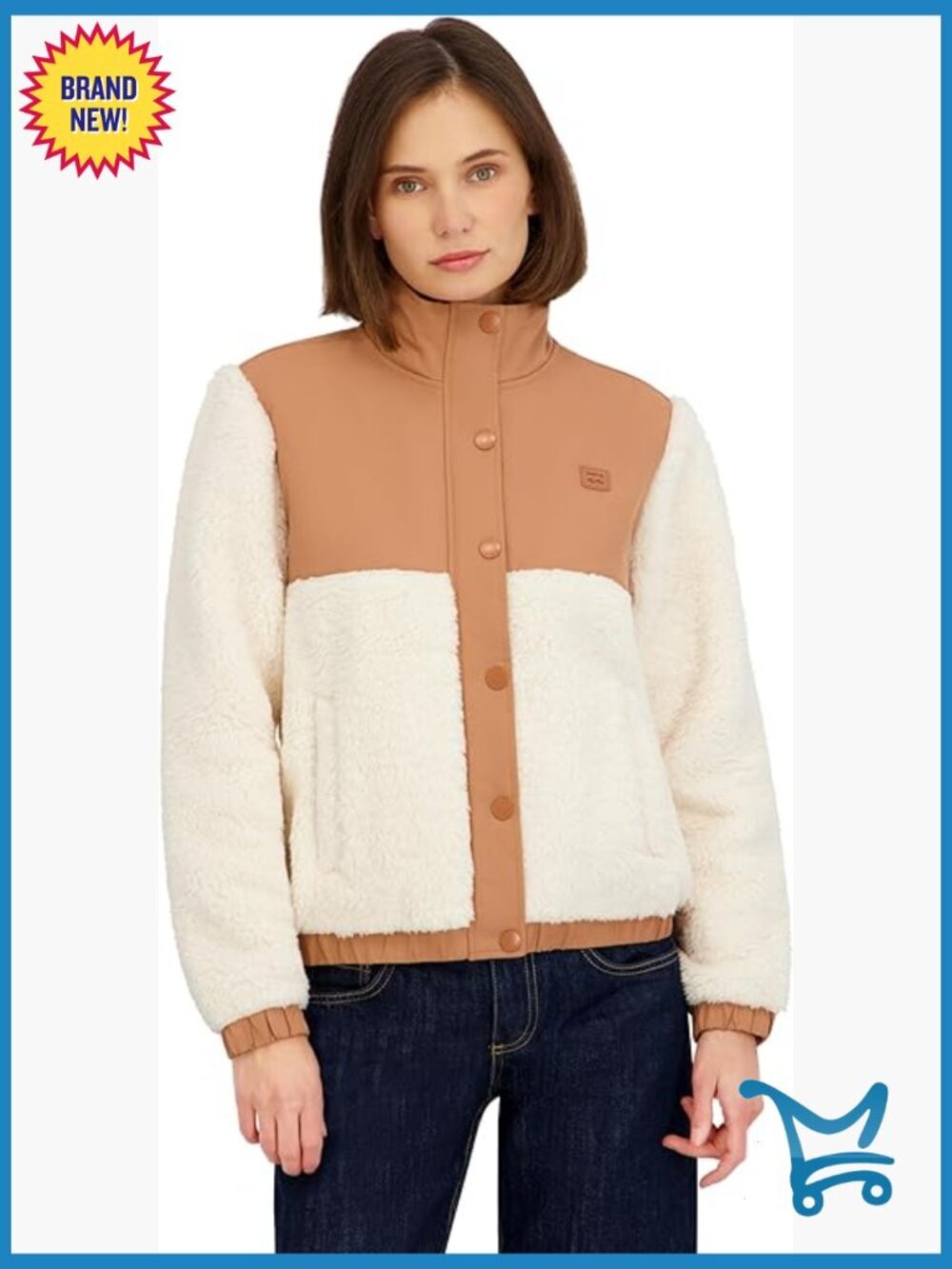 Full Zip Sherpa Mixed Nylon Fleece Jacket Long Sleeve Lightweight
